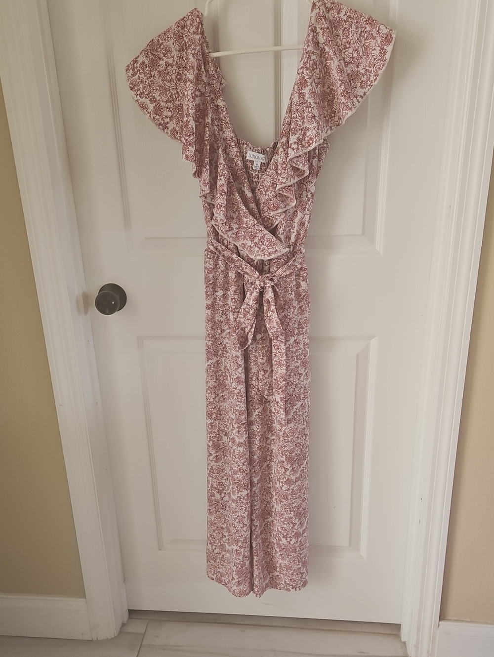 Luxology Floral Wrap Jumpsuit in Rose and Cream